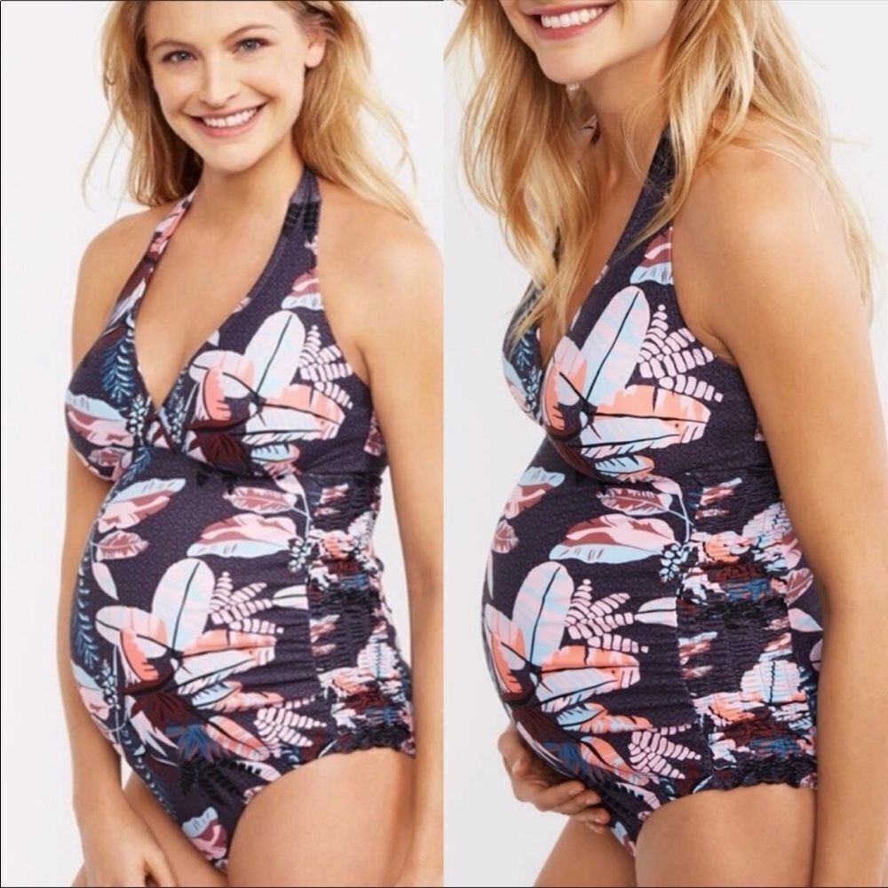Motherhood Maternity Beach Bump Smocked One Piece Swimsuit